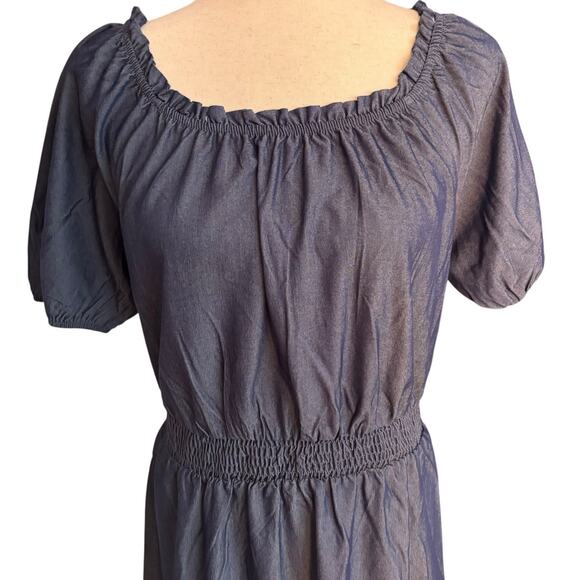 Love Blossom Size Large Blue Midi Dress Off Shoulder Rayon Blend NEW - Picture 2 of 8